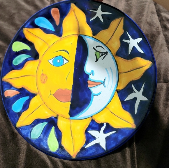 Decorative Large Painted Sun Moon Ceramic Hanging Wall Plate - Picture 4 of 4
